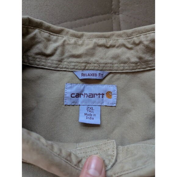 Carhartt Short Sleeve Work Button Canvas Shirt 2XL Tall Mens Tan Light Brown - Picture 5 of 14